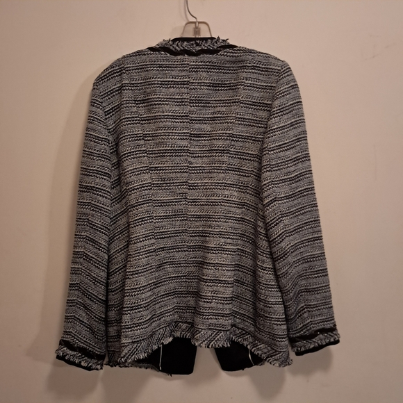 White House Black Market Blazer Jacket Women's 14 Blue Tweed Fringe Chain Formal - Picture 7 of 10
